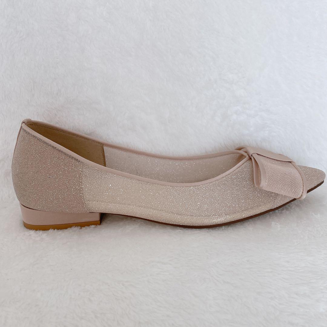 美品♡LE TALON ポインテッドチュールリボンフラットパンプス　24cm