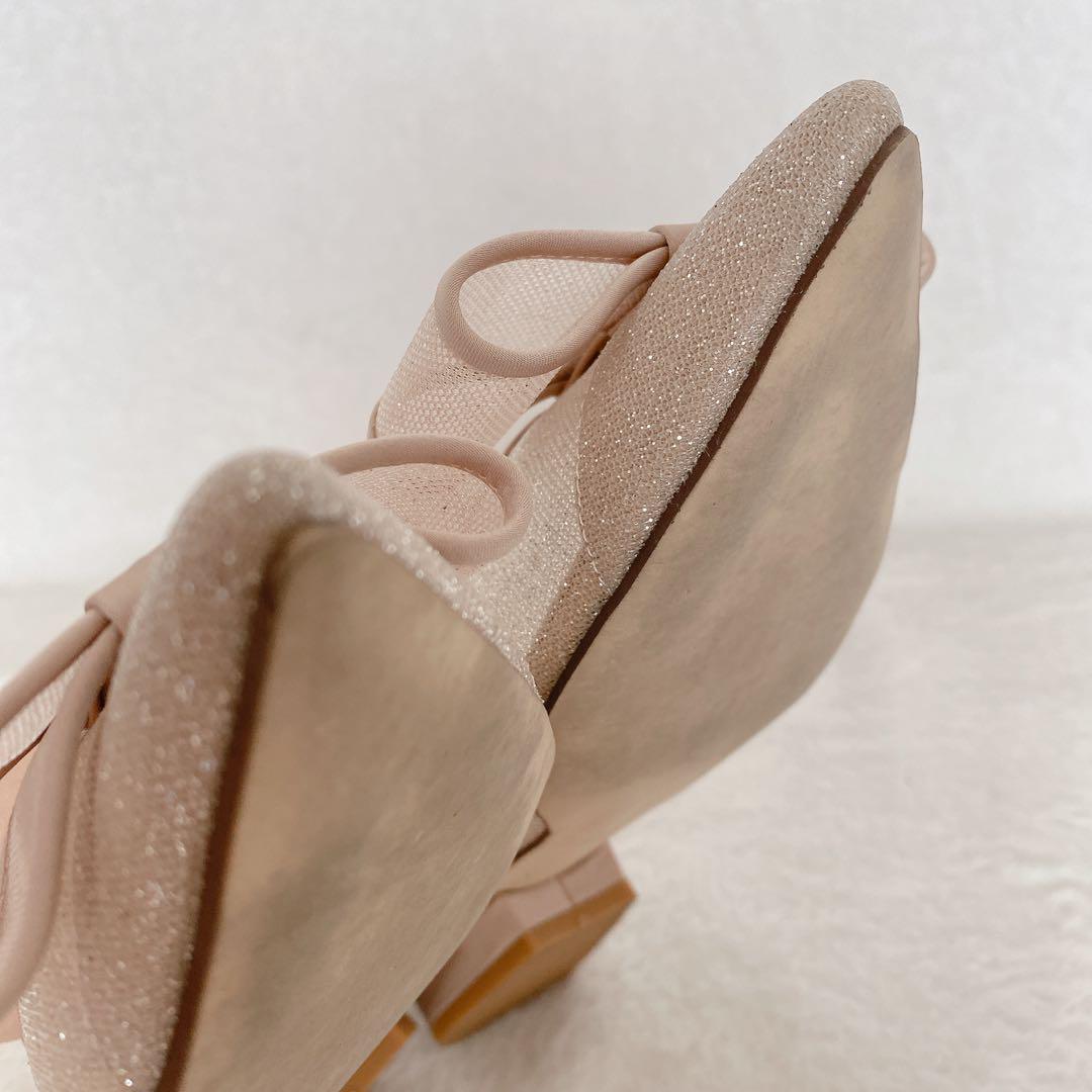 美品♡LE TALON ポインテッドチュールリボンフラットパンプス　24cm
