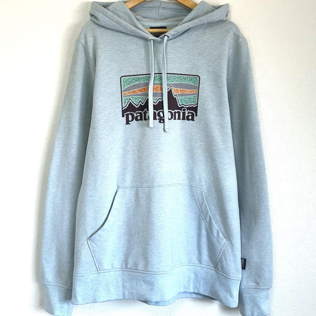 patagonia パタゴニア パーカー 水色 スウェット ロゴ プリント 青