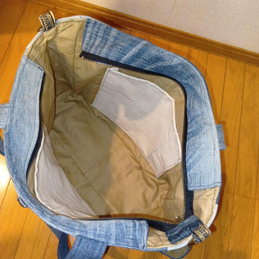 ハンドメイド　デニムリメイク　トートバック　ポケットティッシュポーチ付き