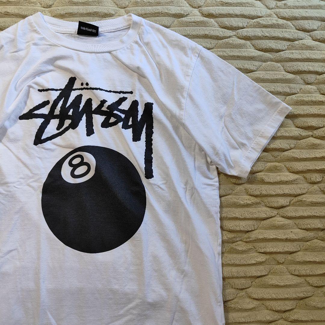 ステューシー 半袖Tシャツ エイトボール ホワイト Sサイズ 古着