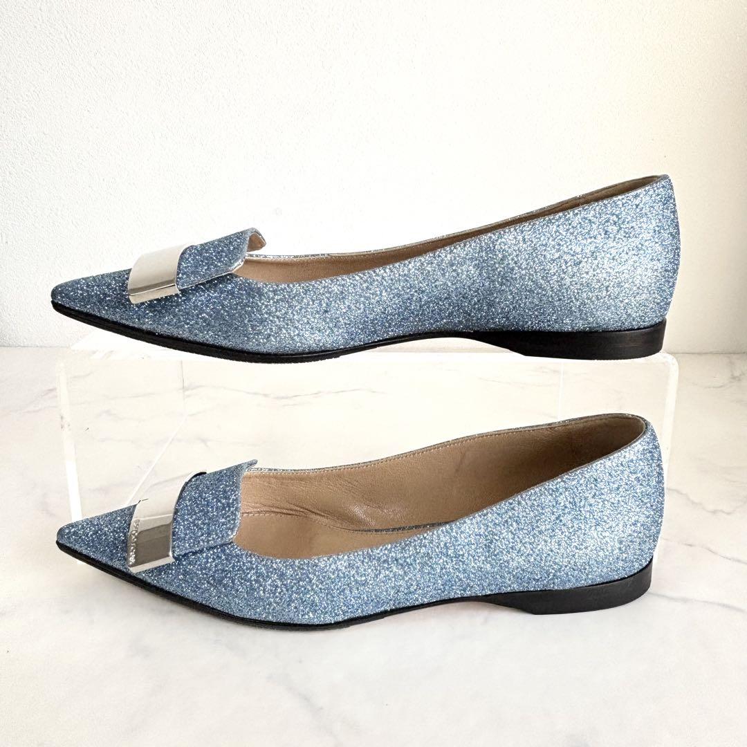 美品 セルジオロッシ 35 sr1 バレリーナ フラットパンプス ラメ