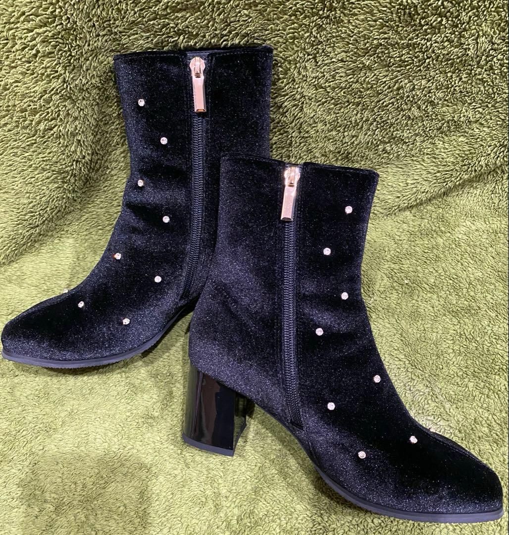 【美品】オリエンタル トラフィック/ブーツ/ブラック/ビジュー付き/Mサイズ