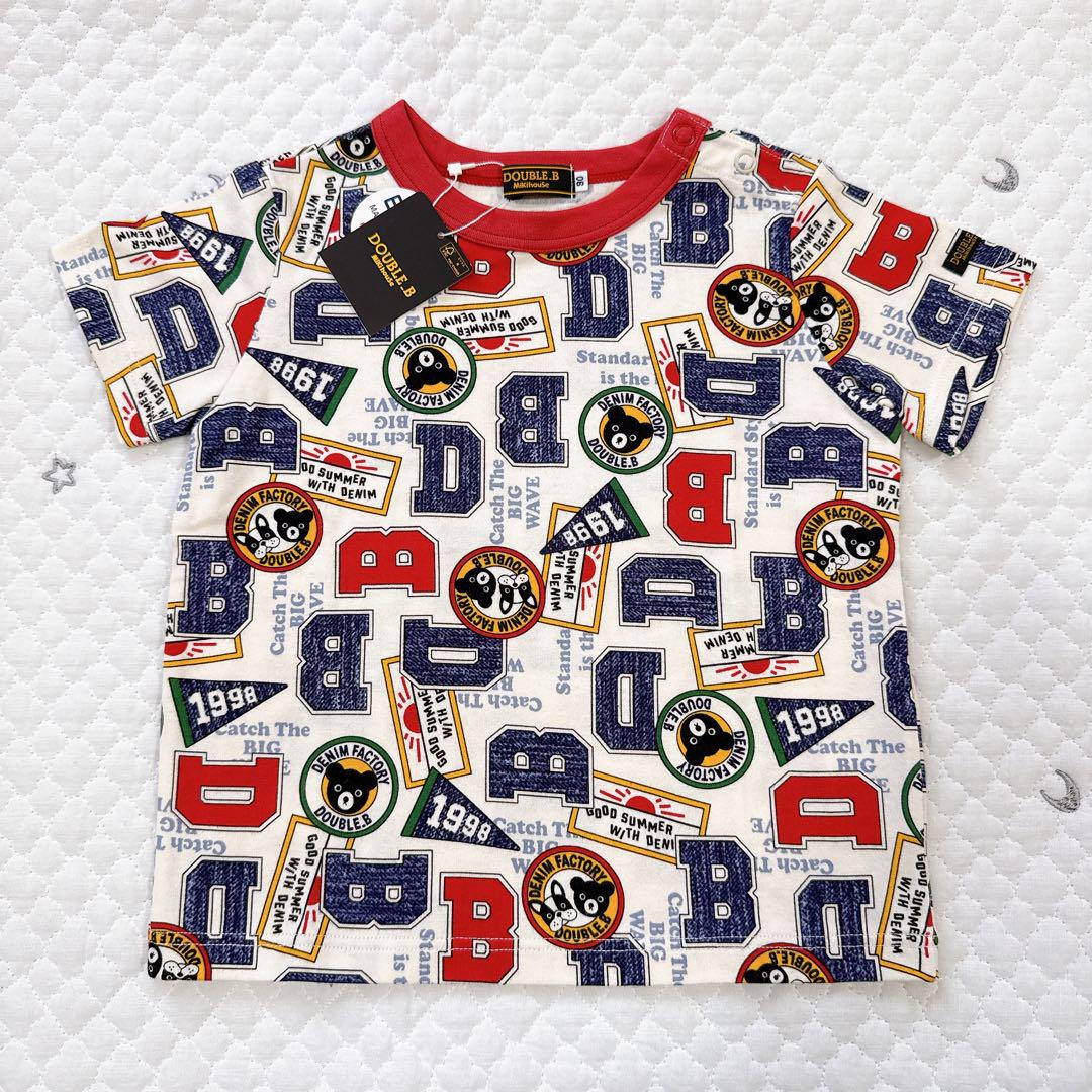 新品 ミキハウス ダブルビー ビー子ちゃん ロゴ 総柄 半袖 T