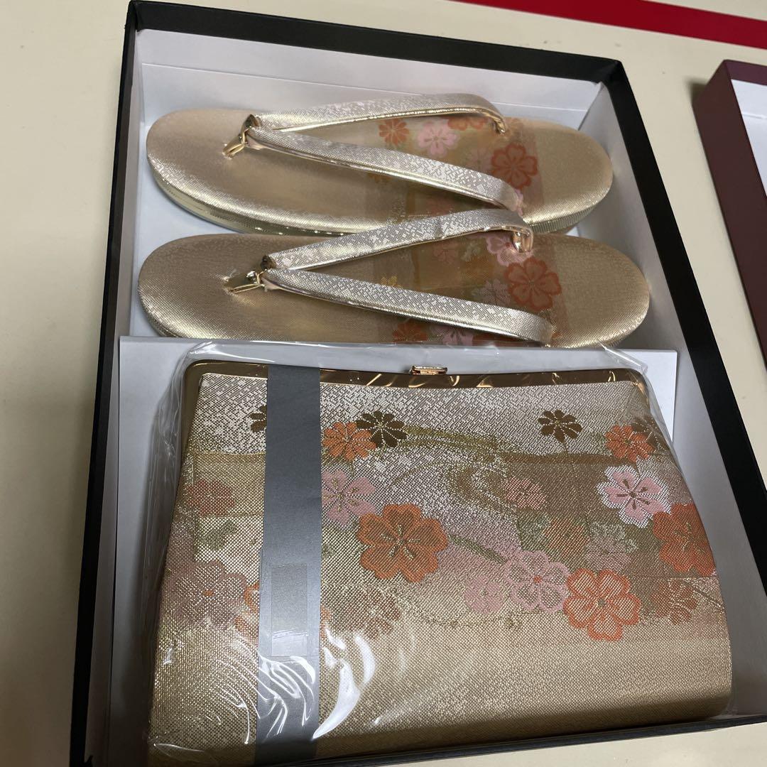 佐賀錦　草履とバッグのセット Lサイズ 花柄着物・浴衣