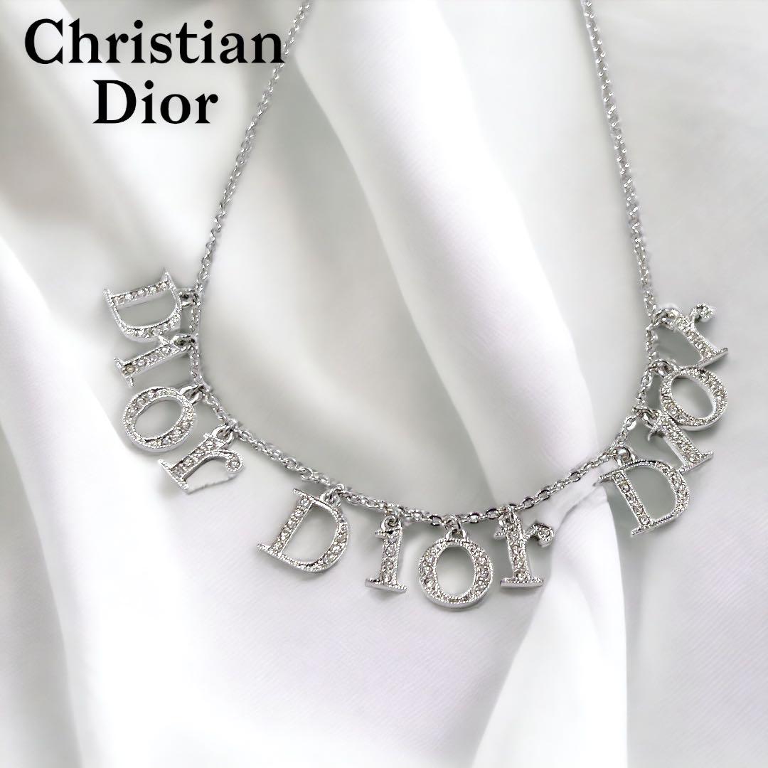 【美品】Christian Dior ネックレス ロゴ ラインストーン シルバー