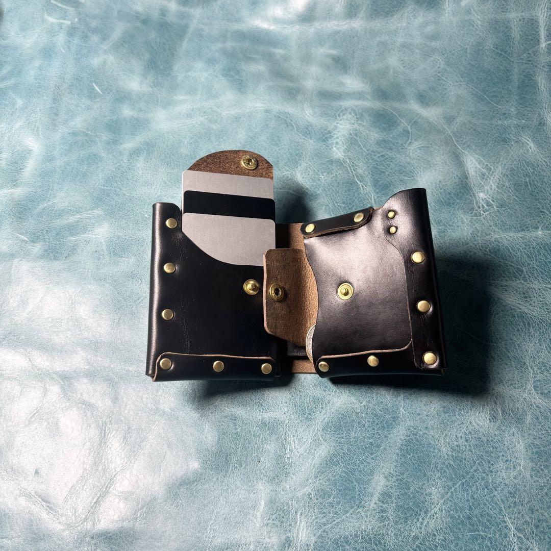 コンパクト　二つ折り　革財布　クロムエクセル　黒色　真鍮　cx-hw-001