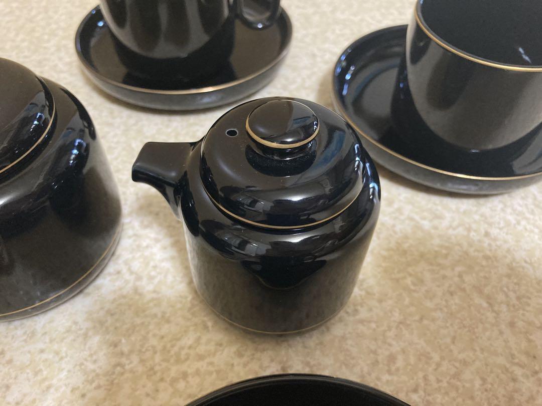 黒のコーヒーセット 5客とポット付き
