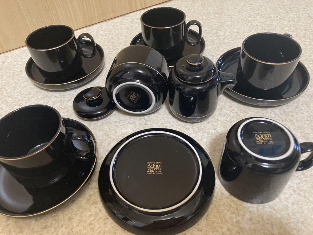 黒のコーヒーセット 5客とポット付き
