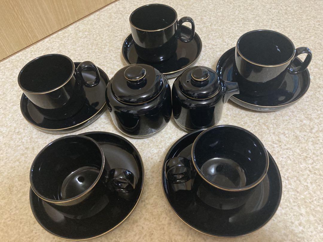 黒のコーヒーセット 5客とポット付き