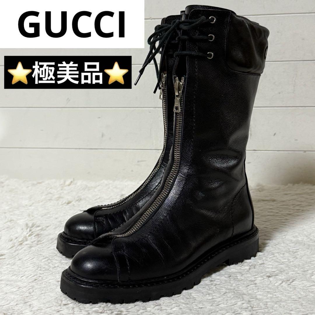 【極美品】グッチ GG　マーモント ブーツ 　靴 　レザー　ジップ　ベルト ⭐️極美品⭐️ GUCCI グッチ レザーブーツ フロントジップ