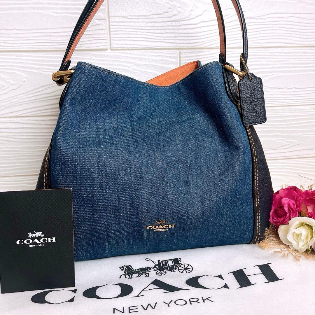 極美品☆COACHコーチ トートバッグ キャンバス レザー デニムブルー