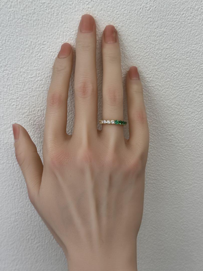 ★0.50ct★✨エメラルド0.50ctダイヤハーフエタニティK18リング指輪