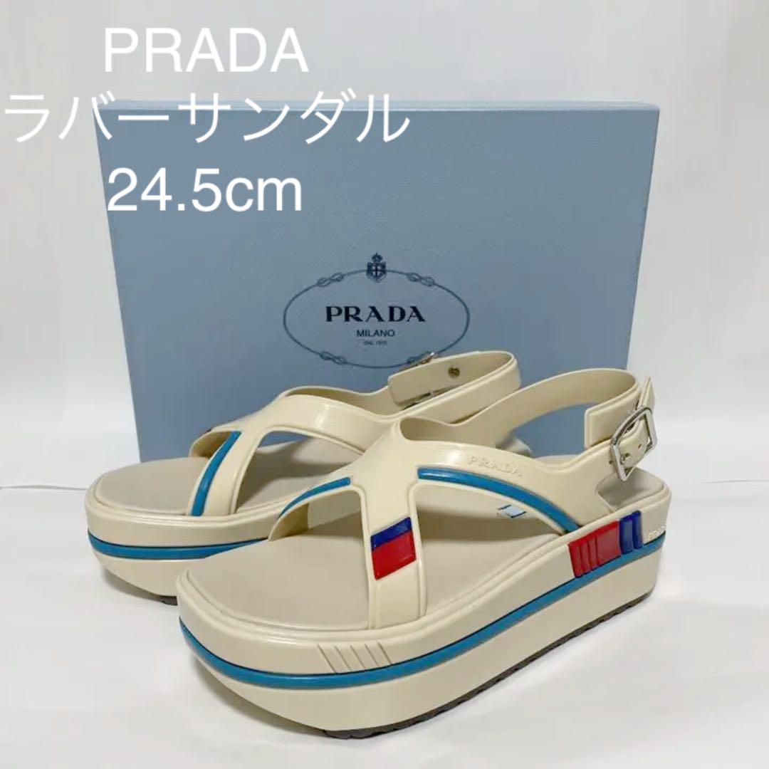 17000円 最大74%OFFクーポン PRADA クロスラバーサンダル 24.5cm ホワイト