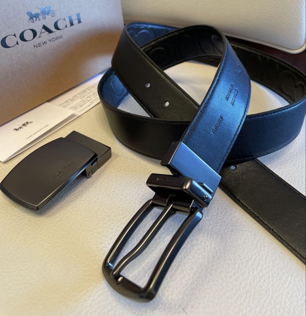新品COACHコーチシグネチャーフリーサイズリバーシブルベルトかギフト箱付き 新品coachコーチシグネチャーフリーサイズリバーシブルベルト