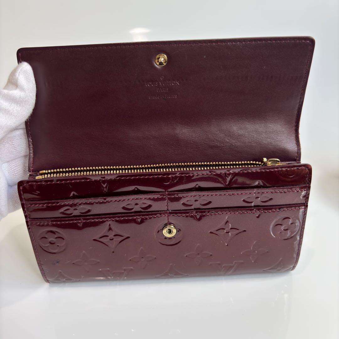 【美品】ルイヴィトン ヴェルニ M91521 ワインレッド 長財布 モノグラム