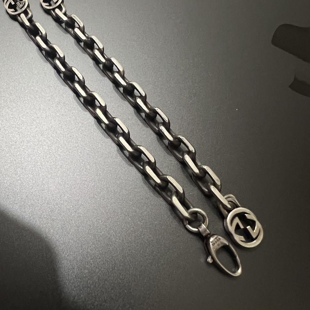 【メンテ済み】GUCCI インターロッキングシルバーチェーンネックレス　燻し加工