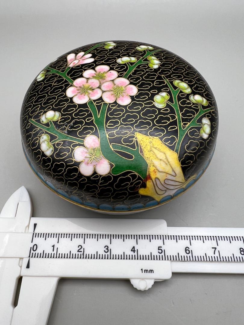 【海】七宝銅胎琺瑯　朱肉入（朱肉あり）古銅  元箱付　時代品 骨董品　中国美術品