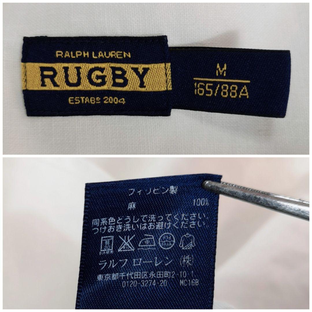美品 ラルフローレン 麻100％ ロールアップ 長袖 白シャツ