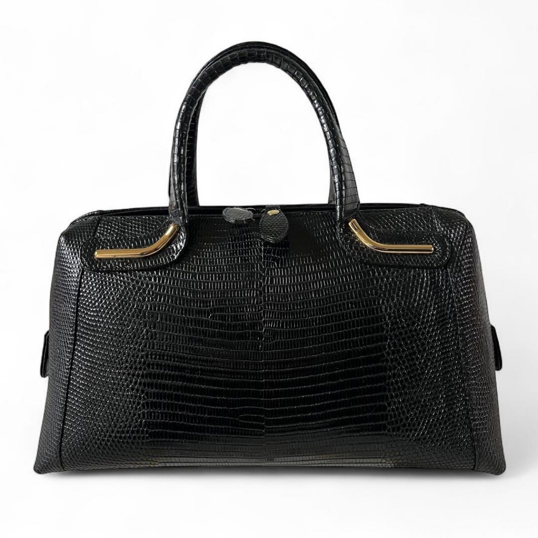 美品✨シャイニング リザード ハンドバッグ ブラック ゴールド金具