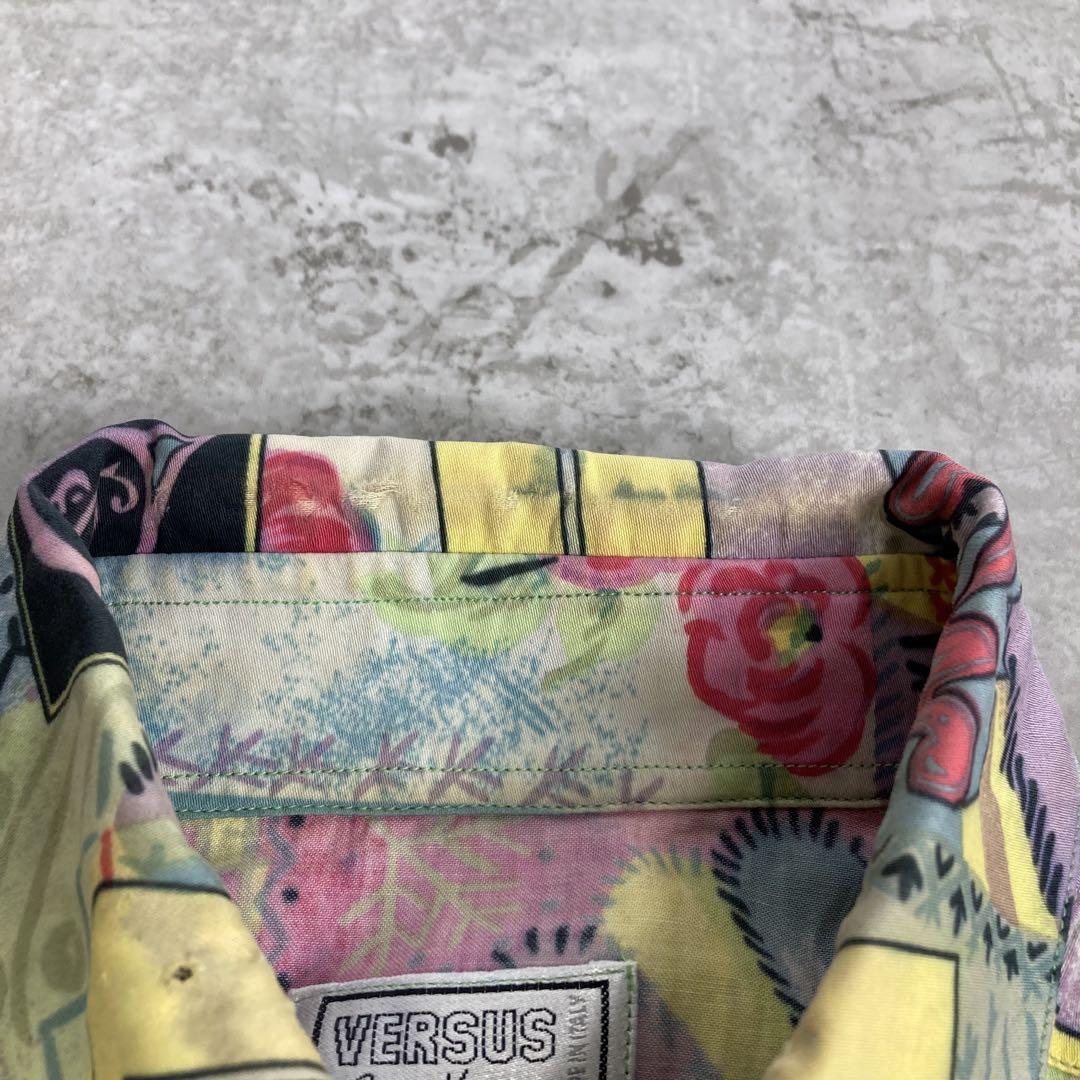正規品 ヴェルサス VERSACE ヴェルサーチ 32/46 柄シャツ シルク 総柄 トップス