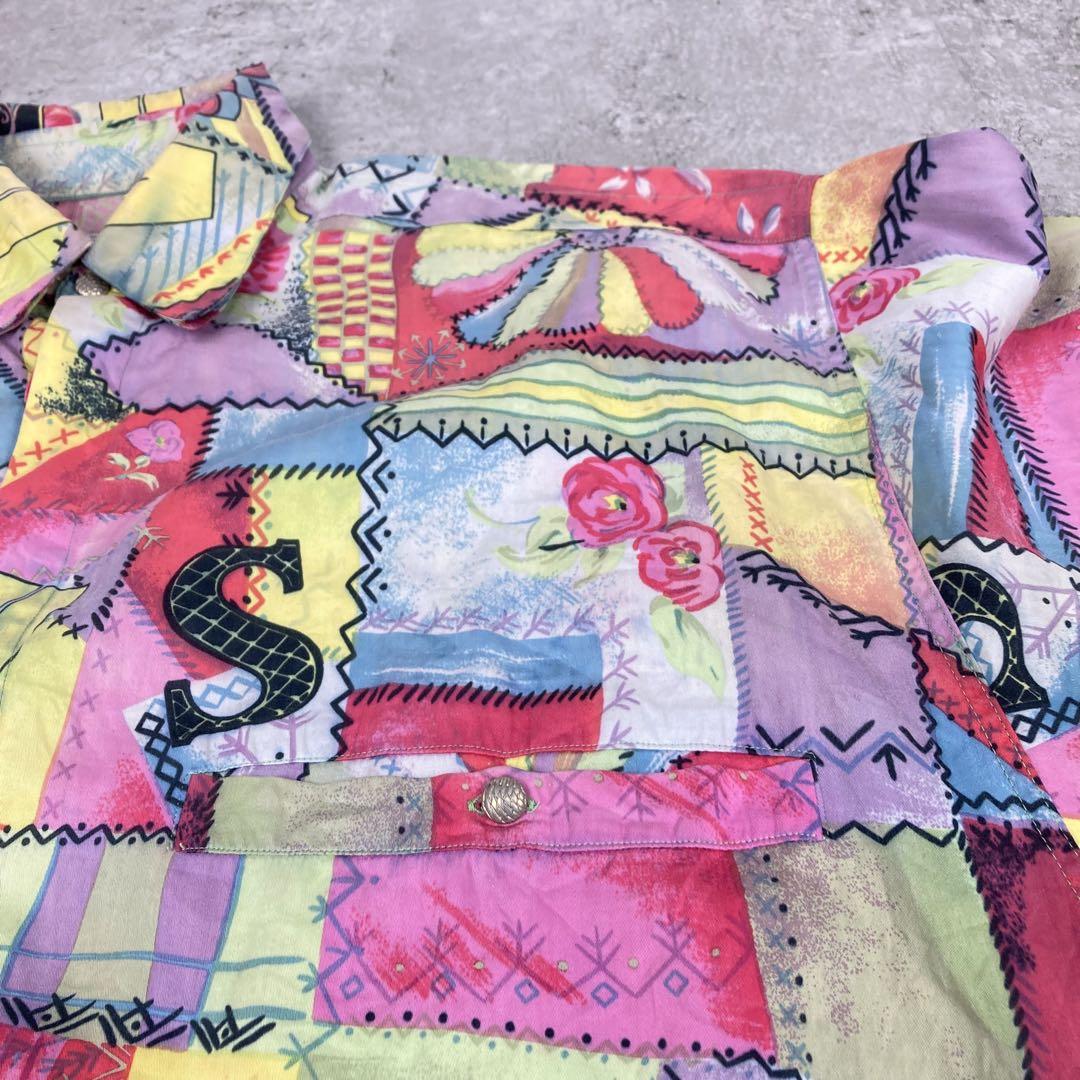 【高価値】 総柄 ヴェルサーチ ヴェルサス VERSACE シルク 32/46 柄シャツ トップス