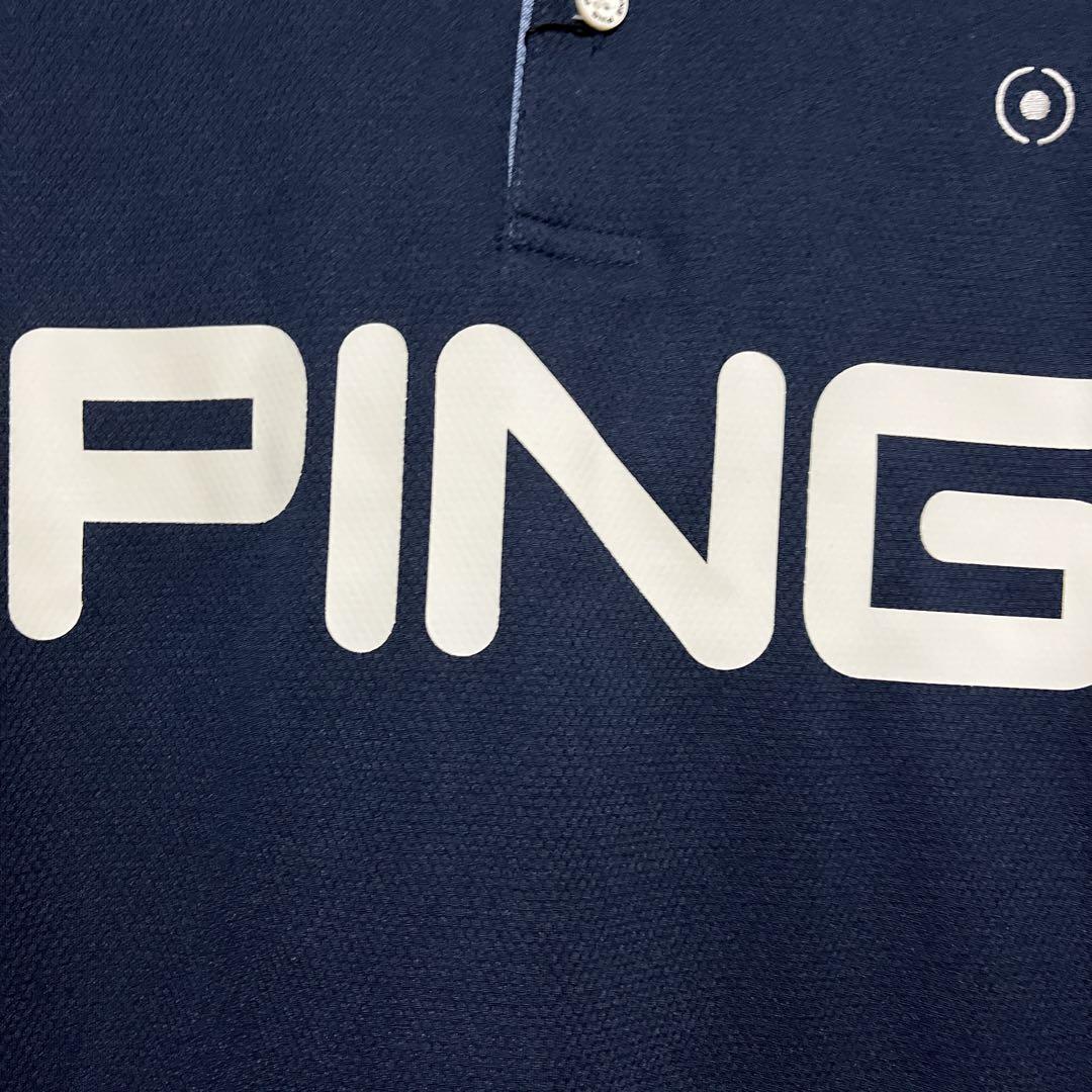 ping ピン　ビックロゴサッカーボール　JQポロシャツ　半袖　ゴルフ Mネイビ