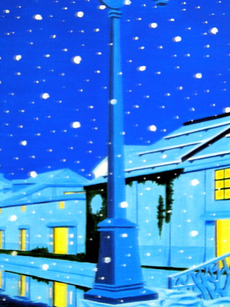 ★雪降る夜の小樽運河・谷村一男肉筆油彩画・F6 ☆雪降る夜の小樽運河・谷村一男肉筆油彩画・F6・新品額付