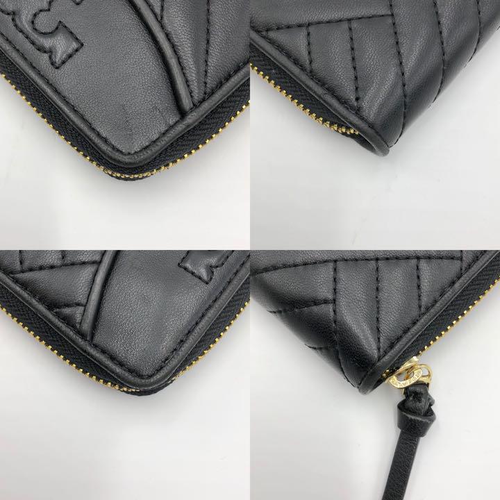 ★美品★トリーバーチ　ラウンドジップ　ブラック　キルティング　長財布　レザー トリーバーチ ラウンドファスナー長財布 キルティングレザー