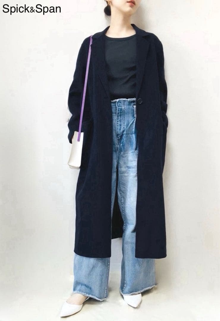 Spick Span Wフェイス テーラードロングコート 38 ネイビーM Spick and Span