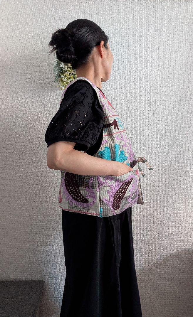 最終値下げ】スザニ刺繍とブロックプリントリバーシブルベスト