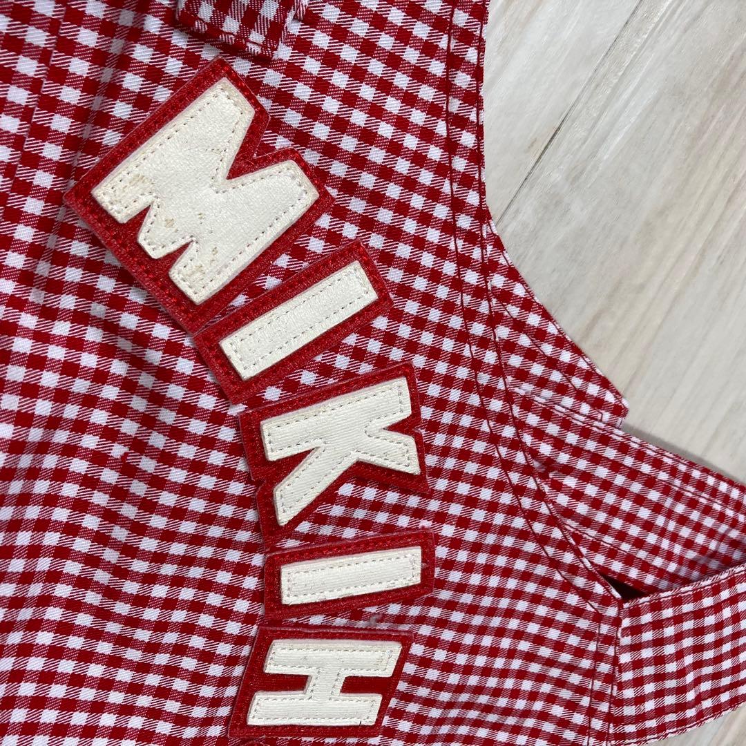 （超美品）miki HOUSE オーバーオール 調整可能 ロゴワッペン チェック