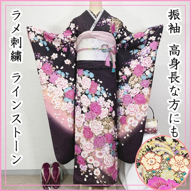 510z35 振袖 高身長 ラメ刺繍 ラインストーン 金彩 成人式 結婚式目立った傷や汚れなし