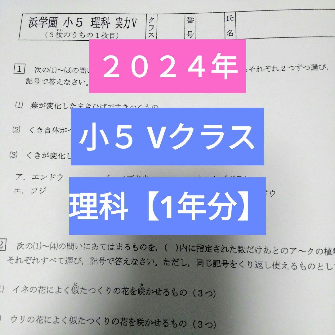 浜学園　最新版　2024年　小5　復習テスト　Vクラス　算国理　3科目t 浜学園小5 最新版2024年 Vクラス 理科 1年分 復習テスト - メルカリ