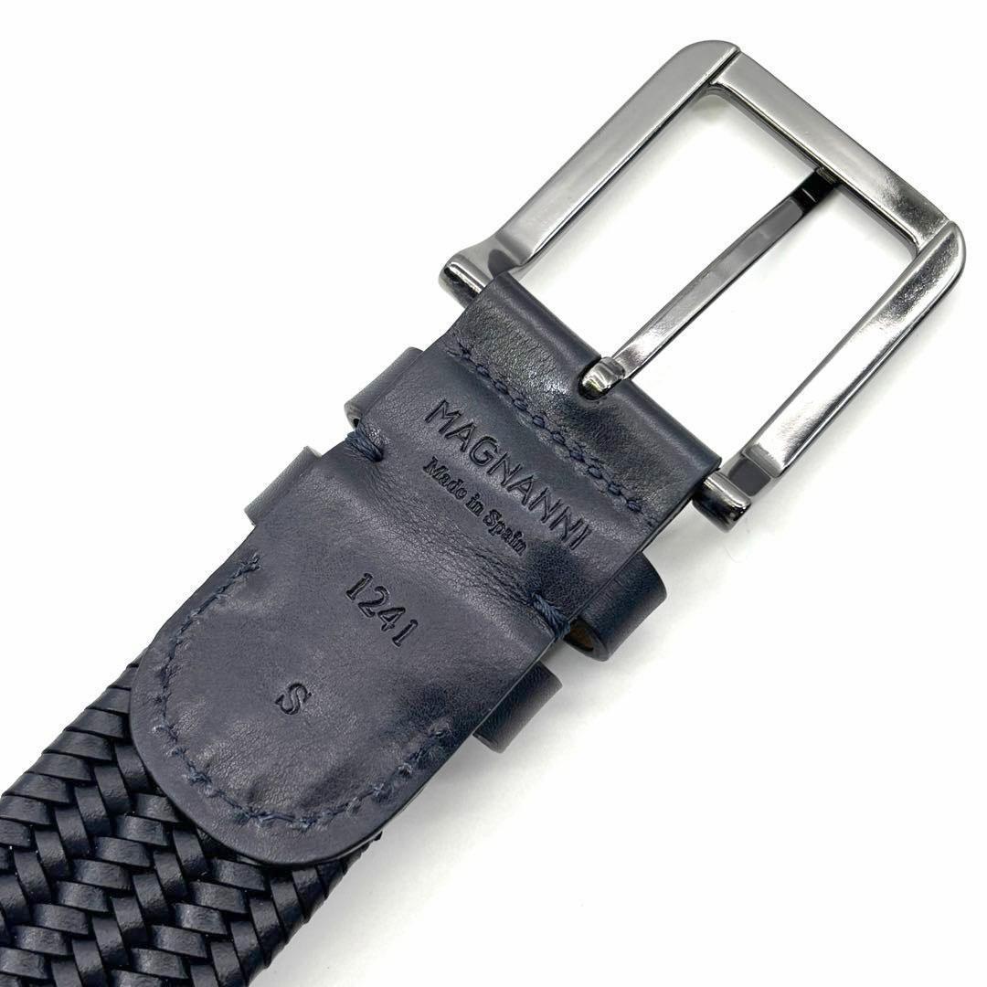 【未使用保管品】マグナーニ メンズ 編み込み レザーベルト ネイビー 2Q16