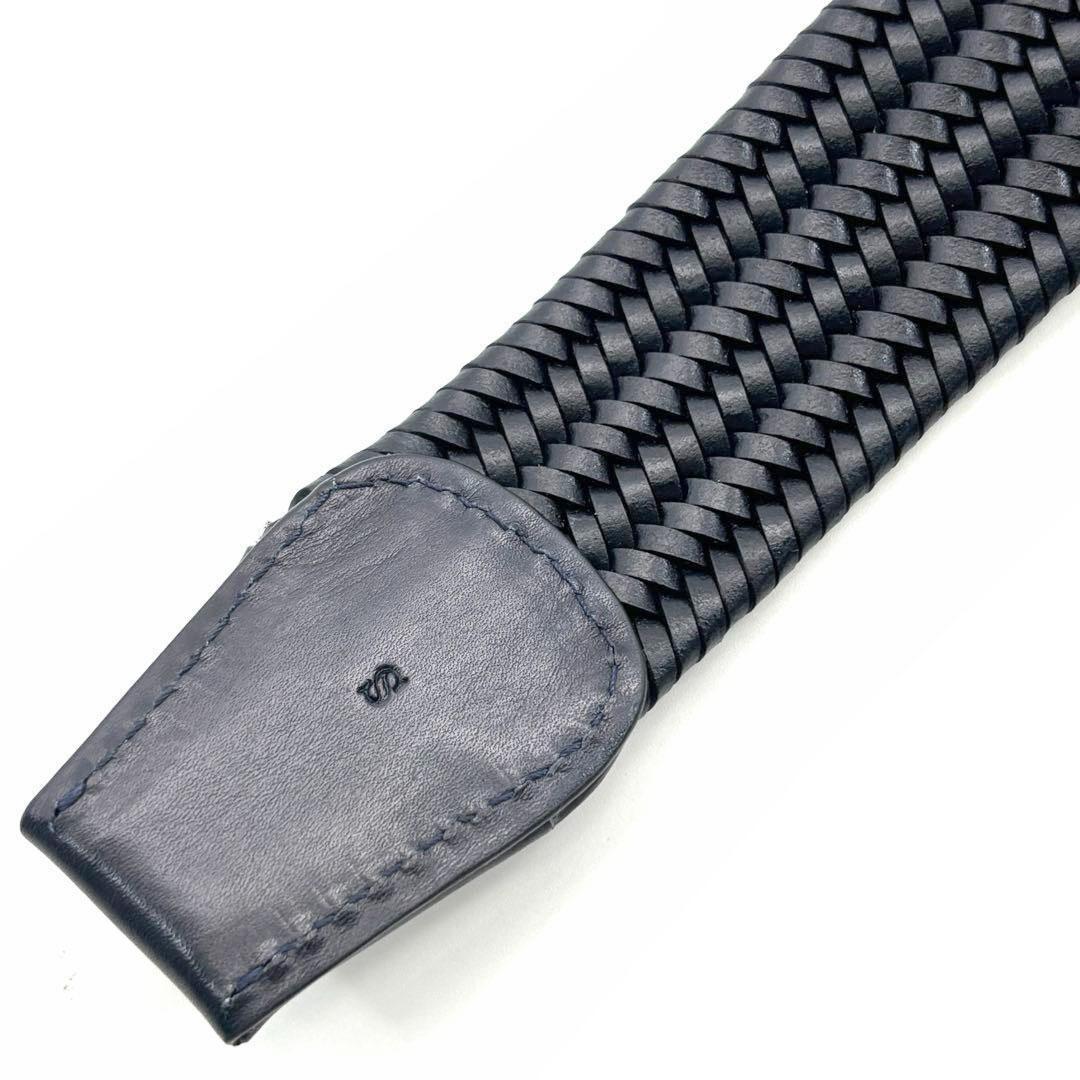 【未使用保管品】マグナーニ メンズ 編み込み レザーベルト ネイビー 2Q16