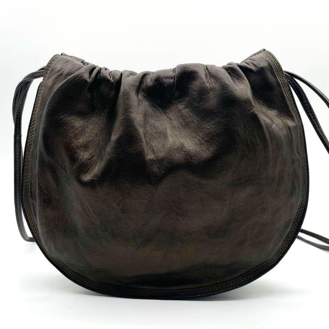 美品✨ロエベ ショルダーバッグ 巾着 ナッパレザー アナグラム メタリック