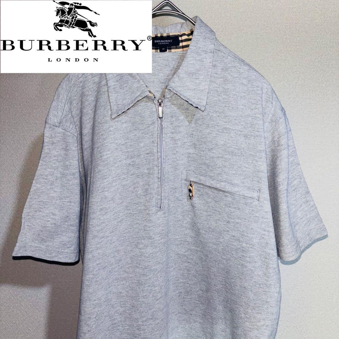 BURBERRY London グレー ジッパー半袖ポロシャツ バーバリー