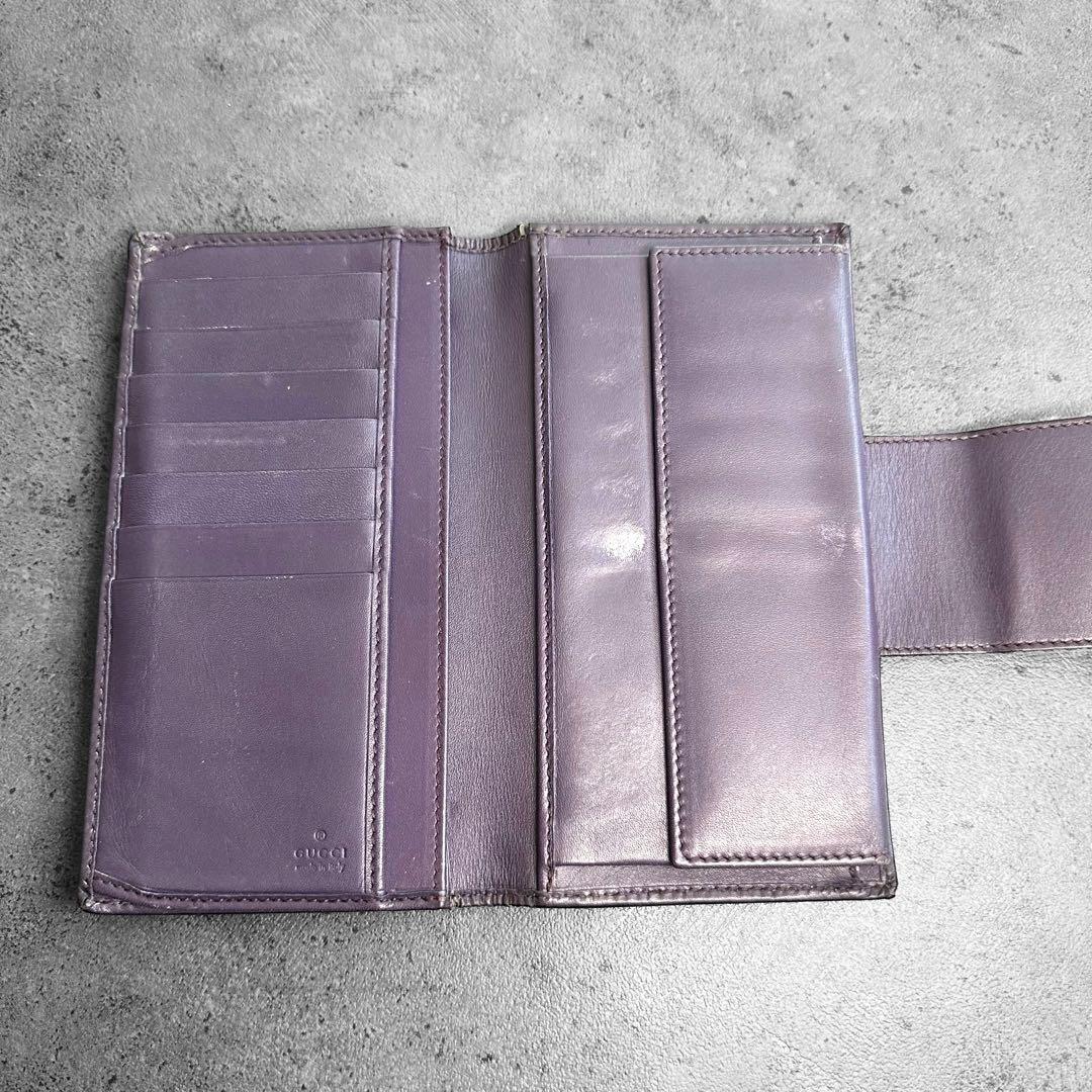 GUCCI シェリーライン　GGキャンバス 二つ折り長財布 筆記体ロゴ　紫