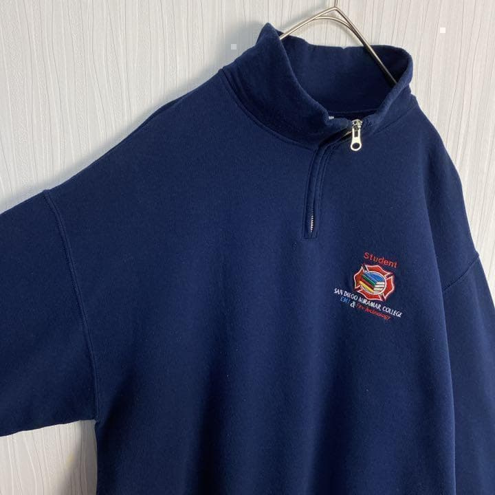 【人気】ジャージーズ☆ハーフジップ　カレッジロゴ　ワンポイント刺繍