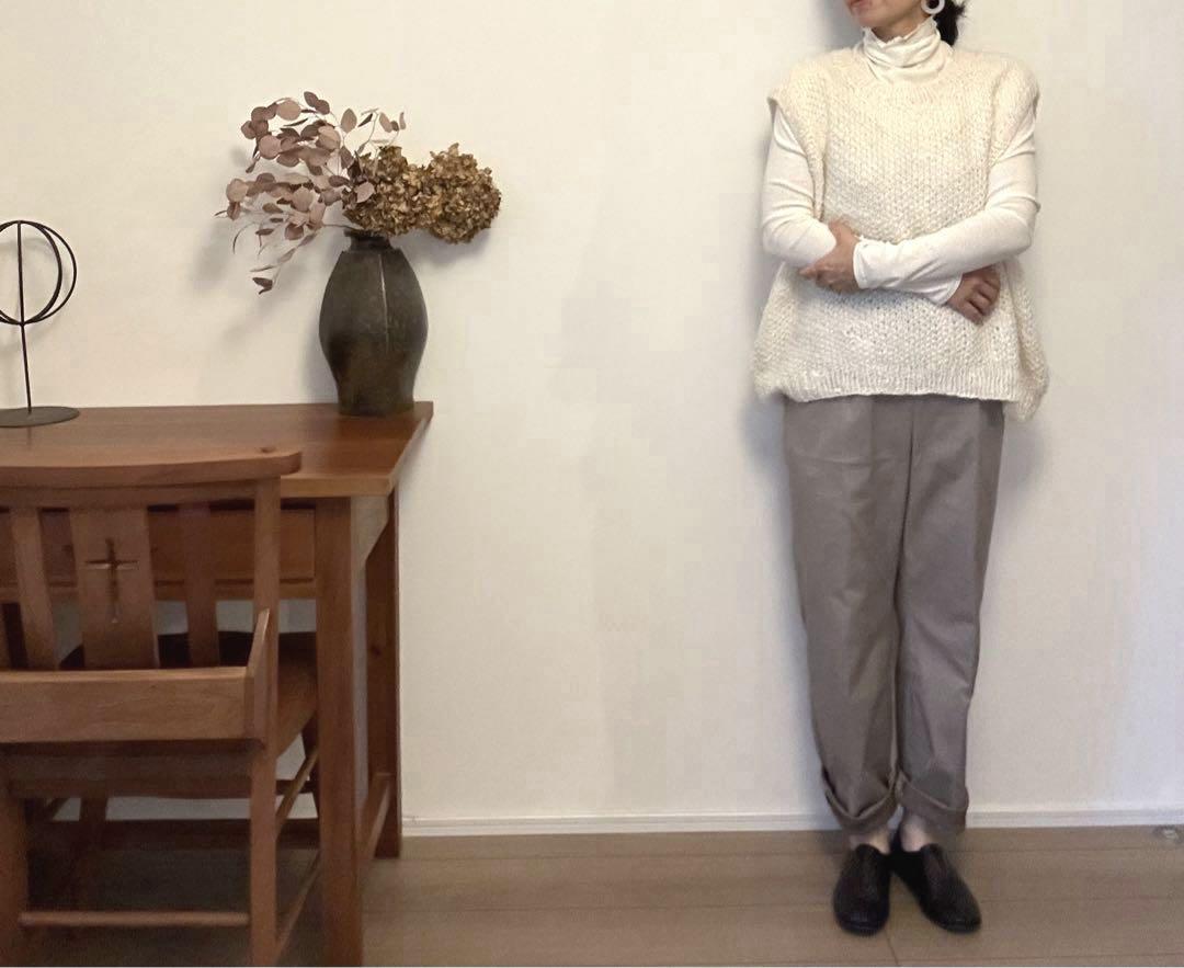 国産裏起毛コットンヘリンボーン生地　ストレートパンツ　服作り40年の田舎町仕立屋