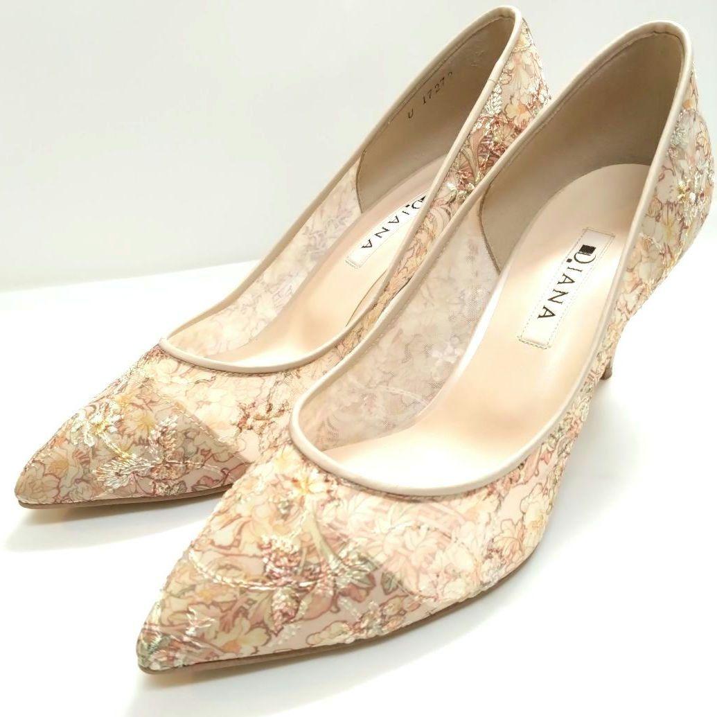 美品✨ DIANA フラワーレースチュールパンプス（23cm・上品ポインテッド）