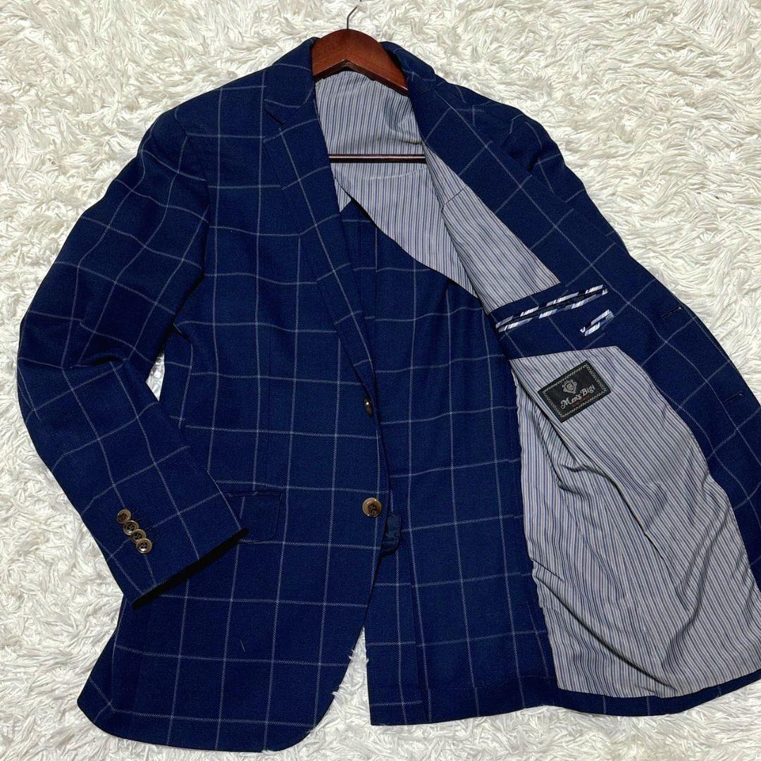 【美品】MEN'S BIGI メンズビギ テーラードジャケット チェック柄 紺