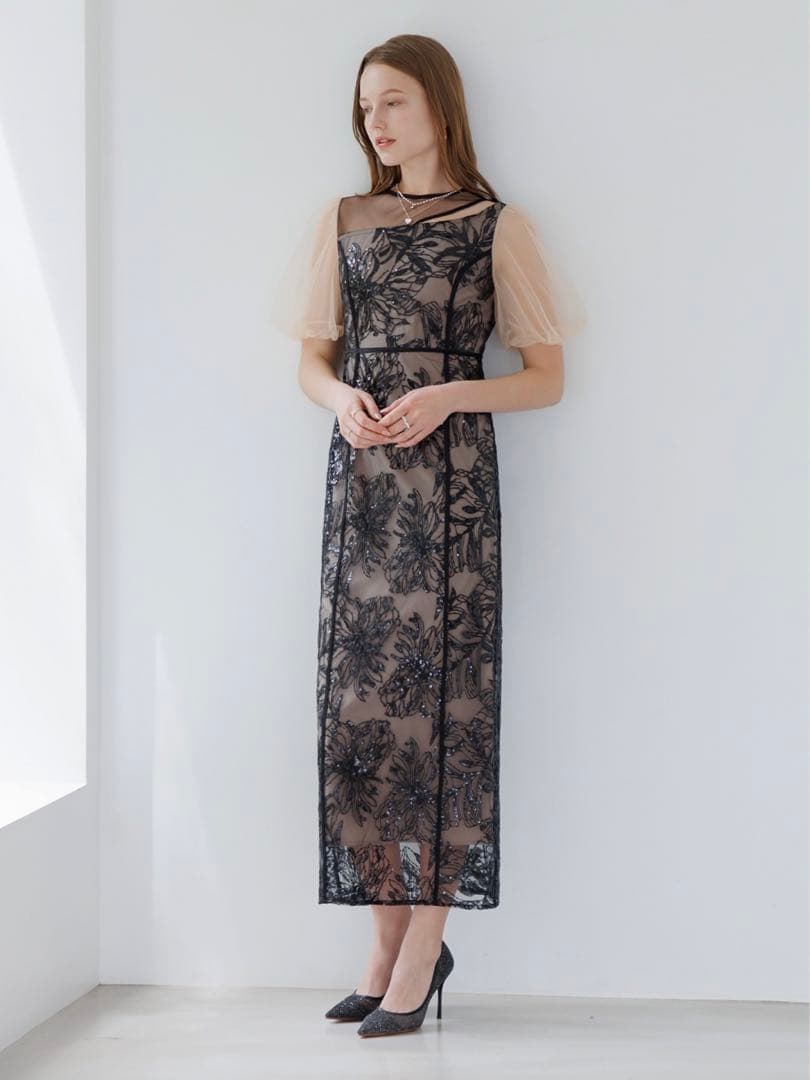 アシンメトリーシアーフラワーワンピースドレス結婚式パーティー成人式二次会デート