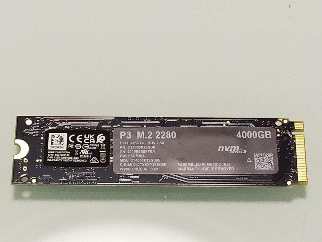 新品同様、動作確認済みのCrucial P3 SSD NVME 4TB　1個