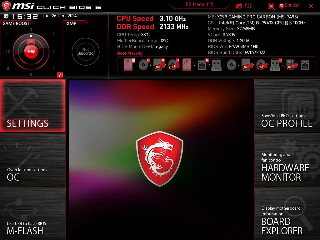 X299 マザーボード＋i9 7940x＋メモリ 32GB