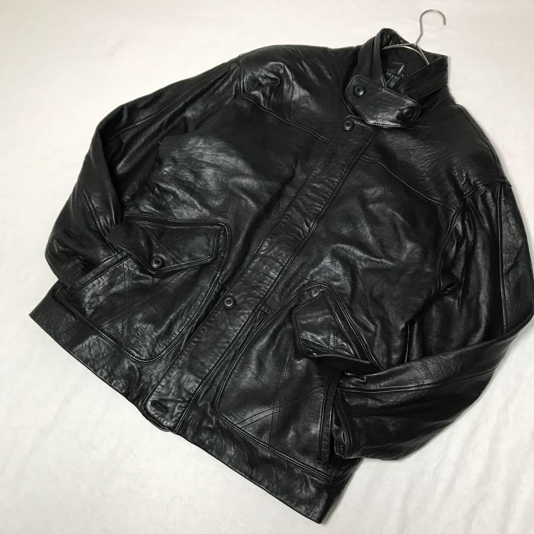 定番セール 古着 レザーブルゾン レザージャケット デザイン襟 大きいサイズ 本革 革ジャン 6IB4N-m85253814807 国産大人気