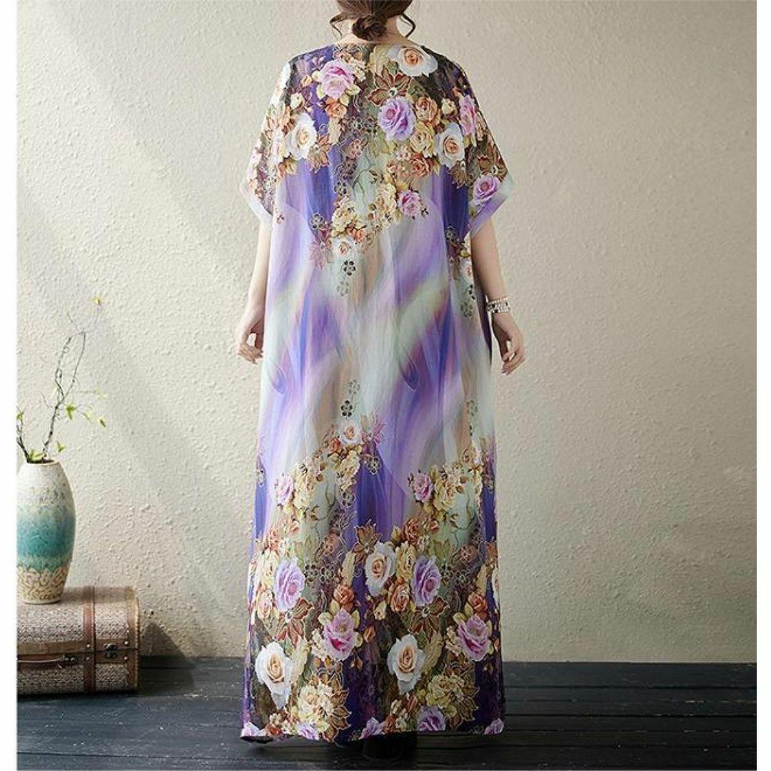 【大きいサイズ】 レディース ロング　ワンピース　春夏 秋 新品 半袖　花柄ワンピース