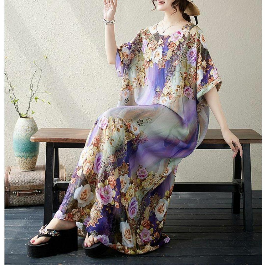 【大きいサイズ】 レディース ロング　ワンピース　春夏 秋 新品 半袖　花柄