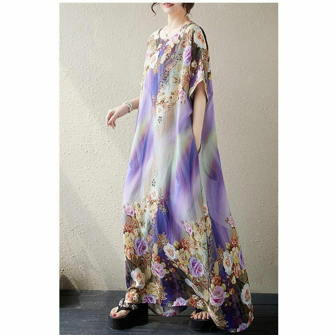 【大きいサイズ】 レディース ロング　ワンピース　春夏 秋 新品 半袖　花柄